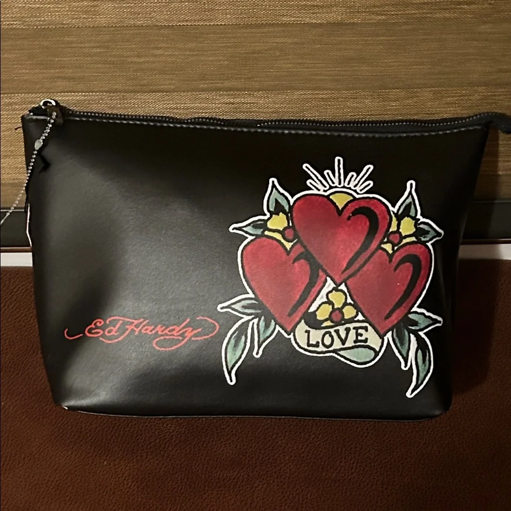 Ed Hardy Black and Red Love Large NWT Cosmetic Bag